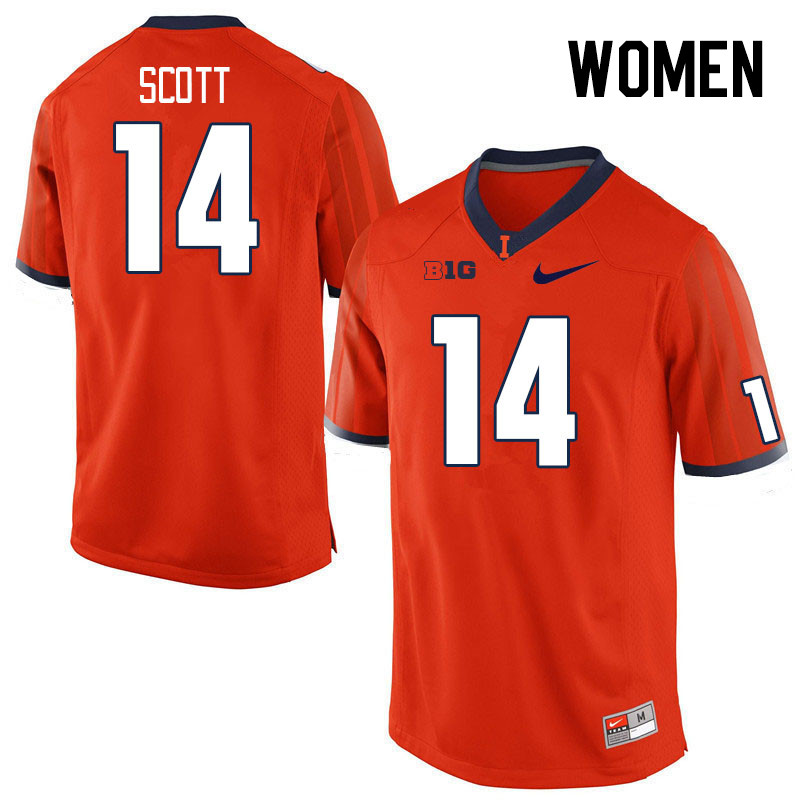 Women #14 Xavier Scott Illinois Fighting Illini College Football Jerseys Stitched Sale-Orange